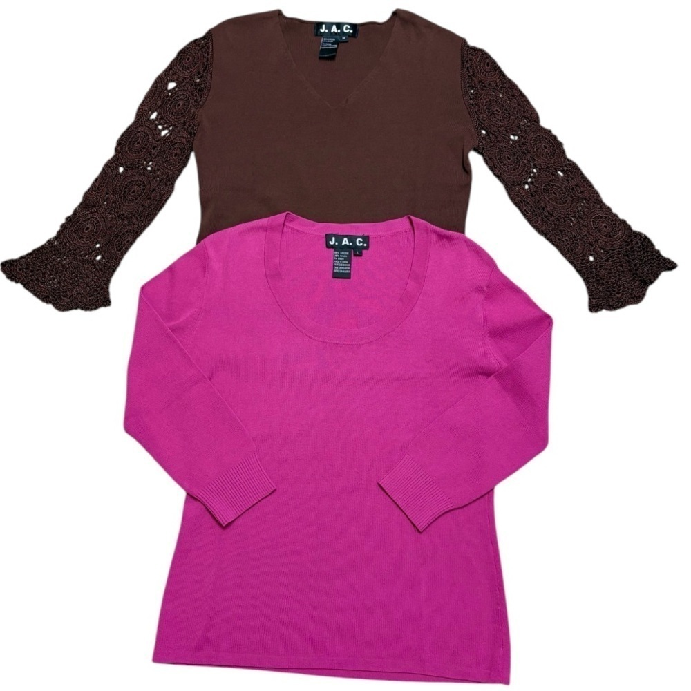 V🌺NEW‼️J.A.C. BUNDLE/LOT/MULTIPLES OF 2 Fuchsia Pink and Brown Sweaters NWOT